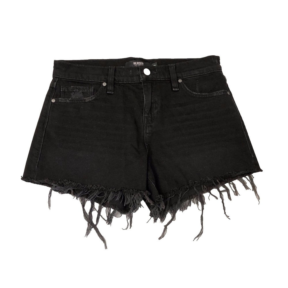 Hudson Gemma Shorts Womens 26 2 Black Denim Cutoff Mid‎ Rise Festival Summer